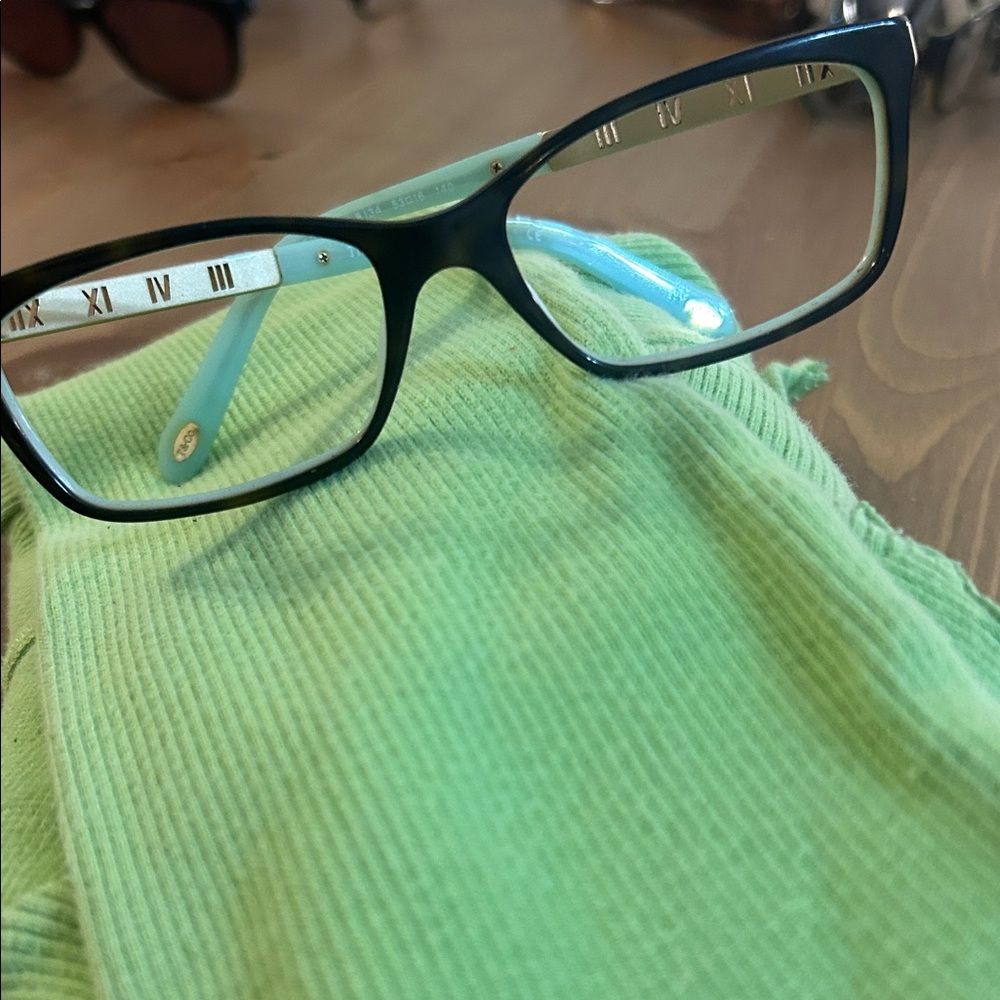 Tiffany & Co black & teal with gold accents Rectangle frames. made in Italy